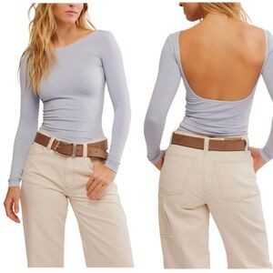 NWT Free People Low Back Seamless Long Sleeve Medium/Large Blue Gray